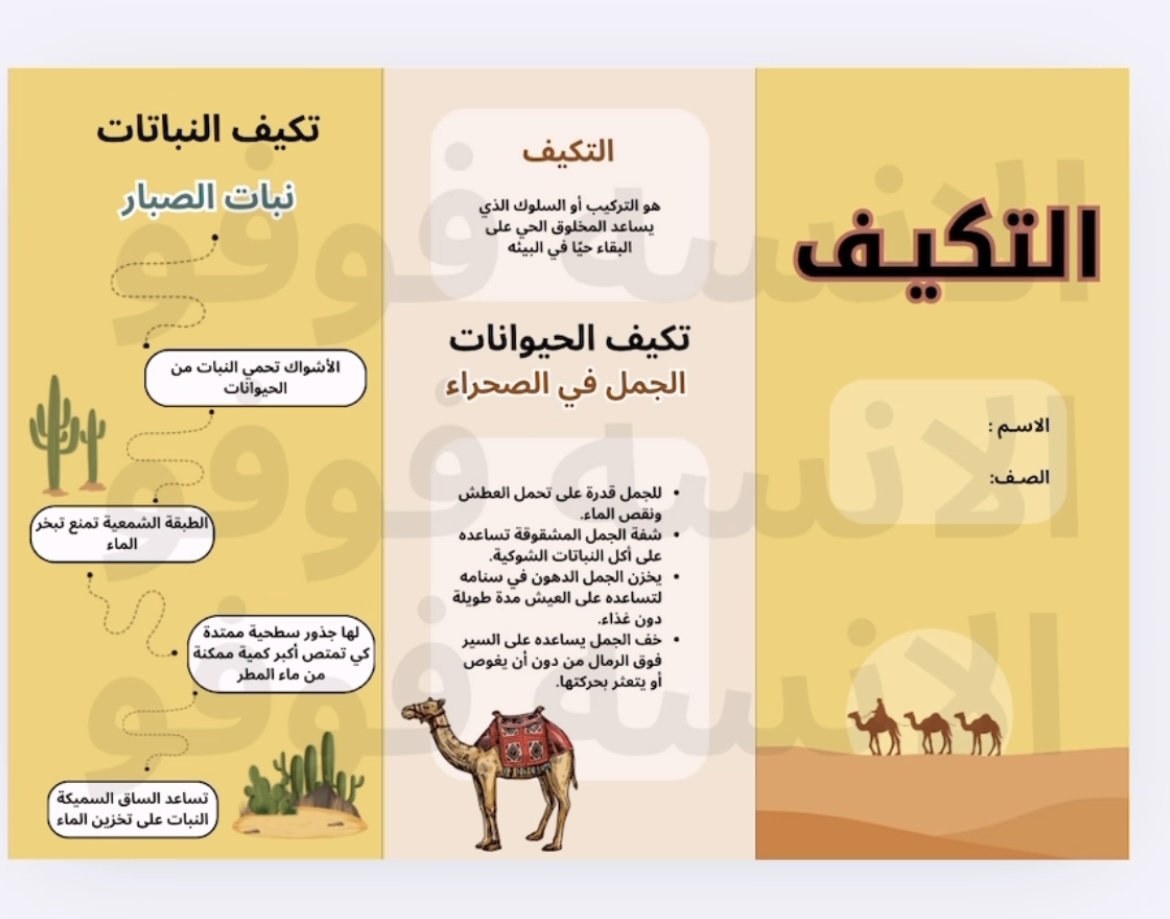 مطوية التكيف للصف الثالث الابتدائي 