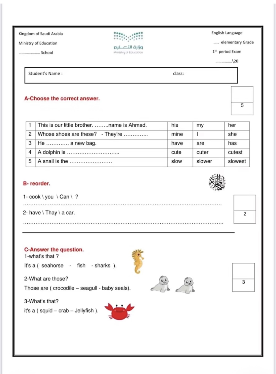 نماذج اختبارات اللغة الإنجليزية – جاهزة للطباعة والتدريب لجميع الصفوف