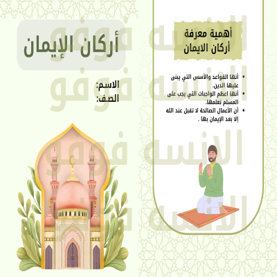 مطوية أركان الإيمان للصف الثالث الابتدائي – الترم الثاني 